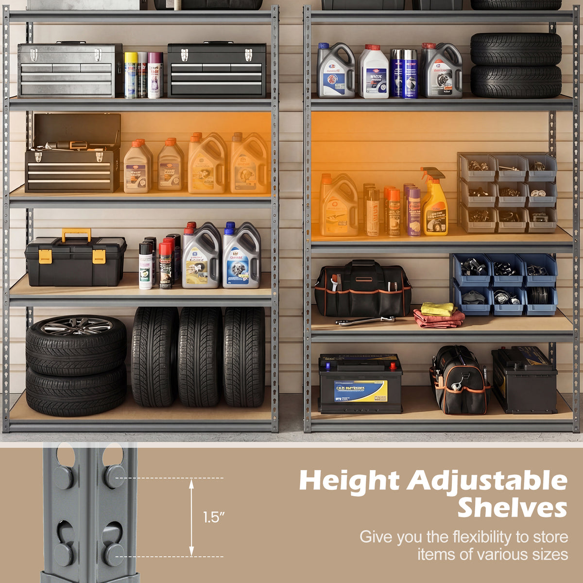 5-Tier Garage Shelving, 2200 Lbs Metal Storage Rack, Adjustable Utility Shelf Garages at Gallery Canada