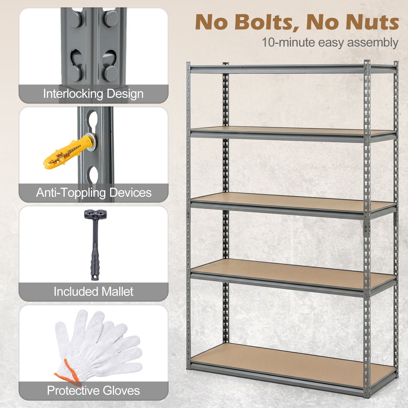 5-Tier Garage Shelving, 2200 Lbs Metal Storage Rack, Adjustable Utility Shelf Garages at Gallery Canada