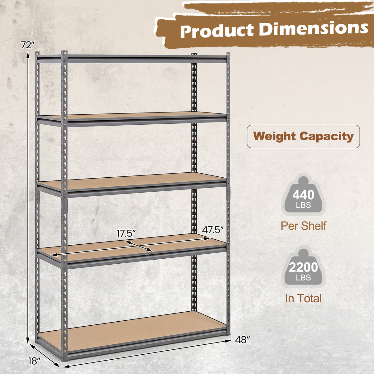 5-Tier Garage Shelving, 2200 Lbs Metal Storage Rack, Adjustable Utility Shelf Garages at Gallery Canada