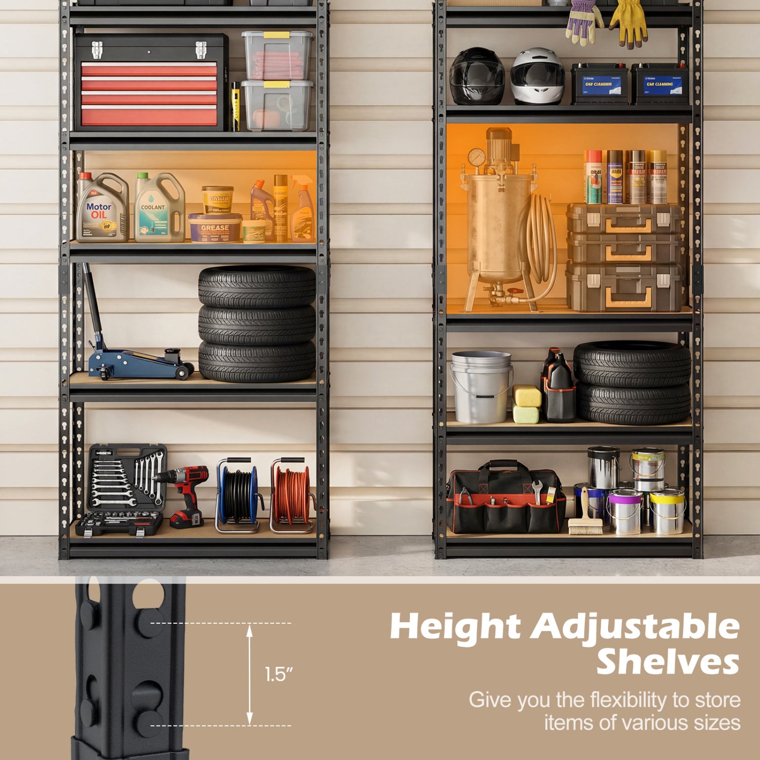 5-Tier Garage Shelving Unit, 2200 LBS Heavy Duty Metal Storage Shelves, Black Garages at Gallery Canada