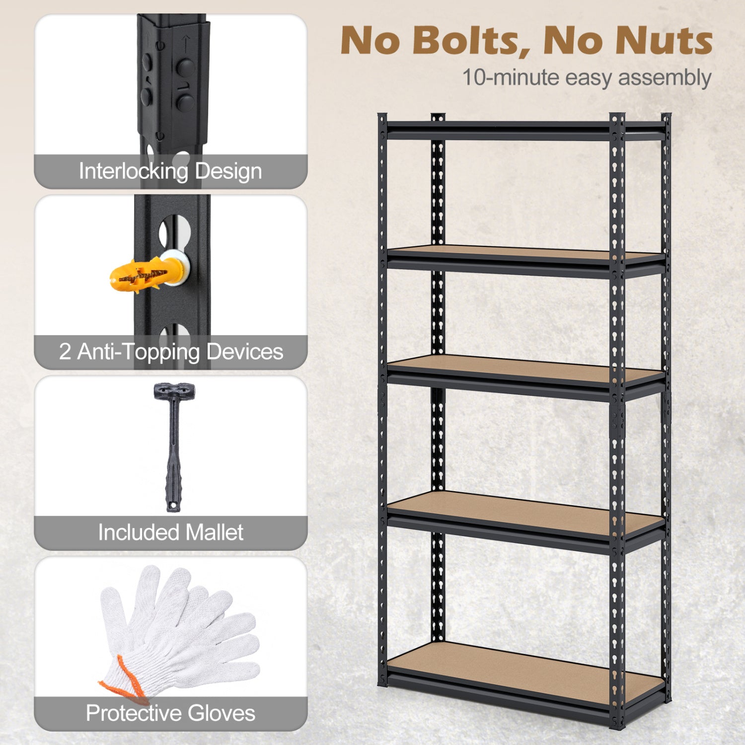 5-Tier Garage Shelving Unit, 2200 LBS Heavy Duty Metal Storage Shelves, Black Garages at Gallery Canada
