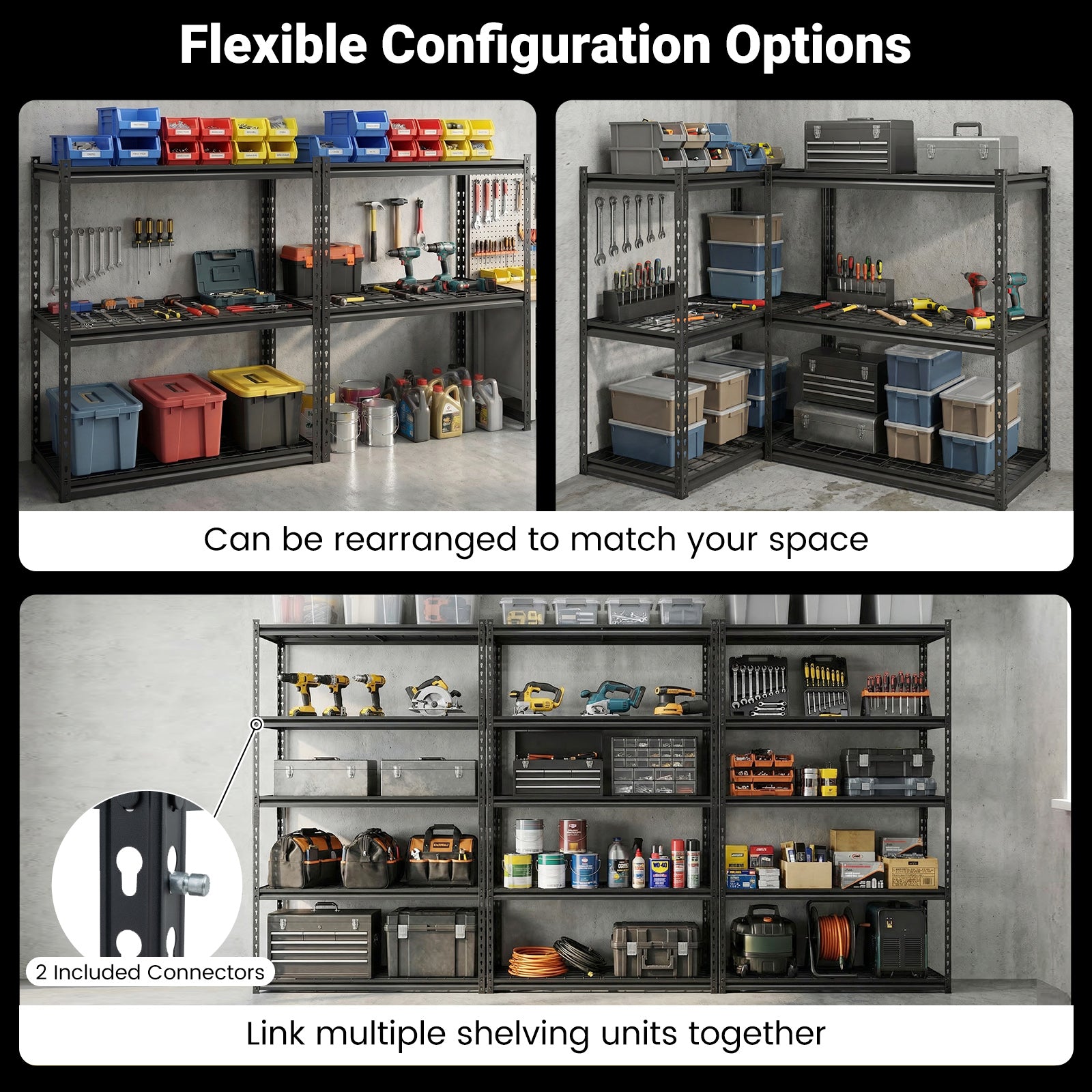 5-Tier Heavy-Duty Metal Shelving Unit, Adjustable Wire Rack, Black Sheds & Outdoor Storage at Gallery Canada