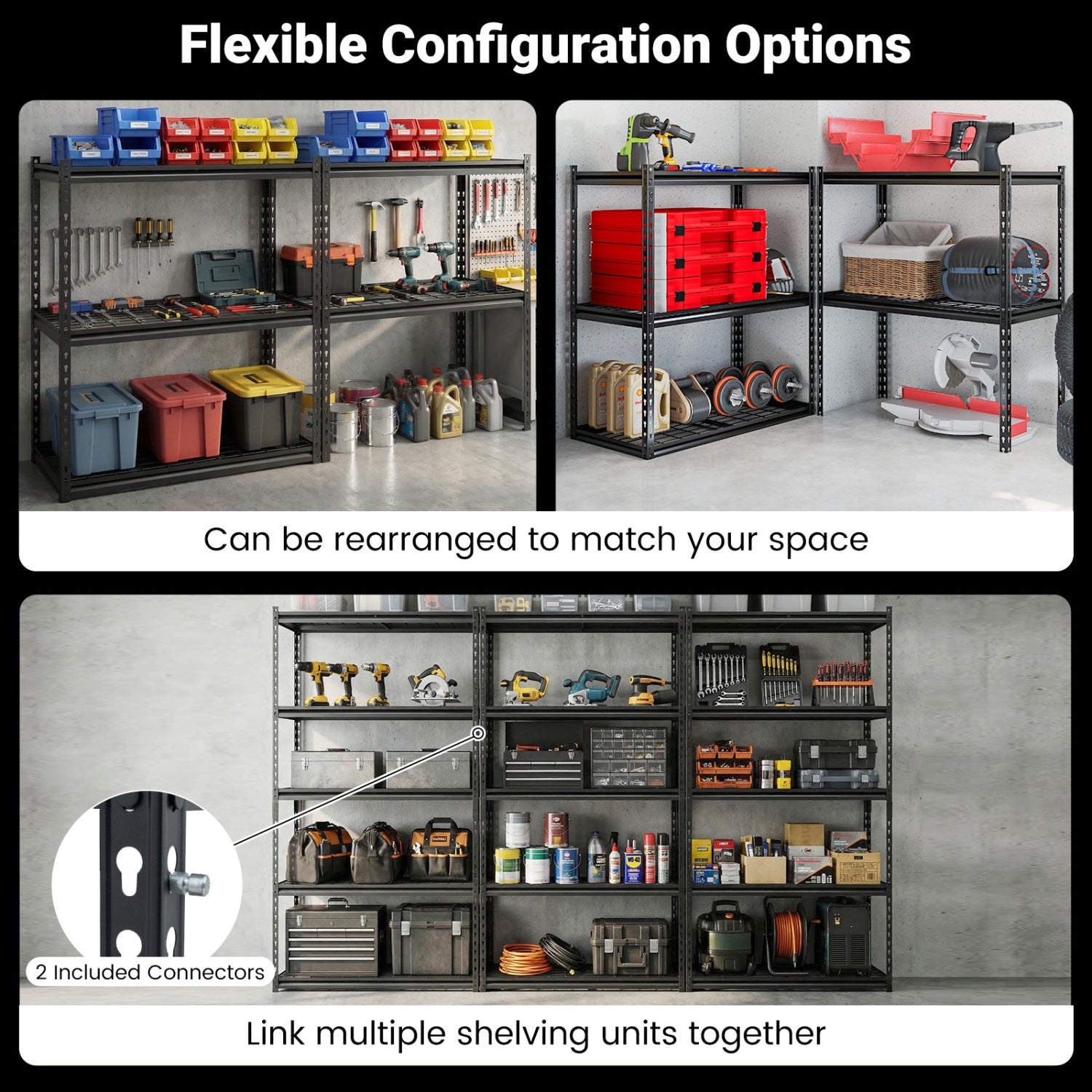 5-Tier Metal Shelving Unit, Adjustable Wire Rack, Set of 2, Black Sheds & Outdoor Storage at Gallery Canada