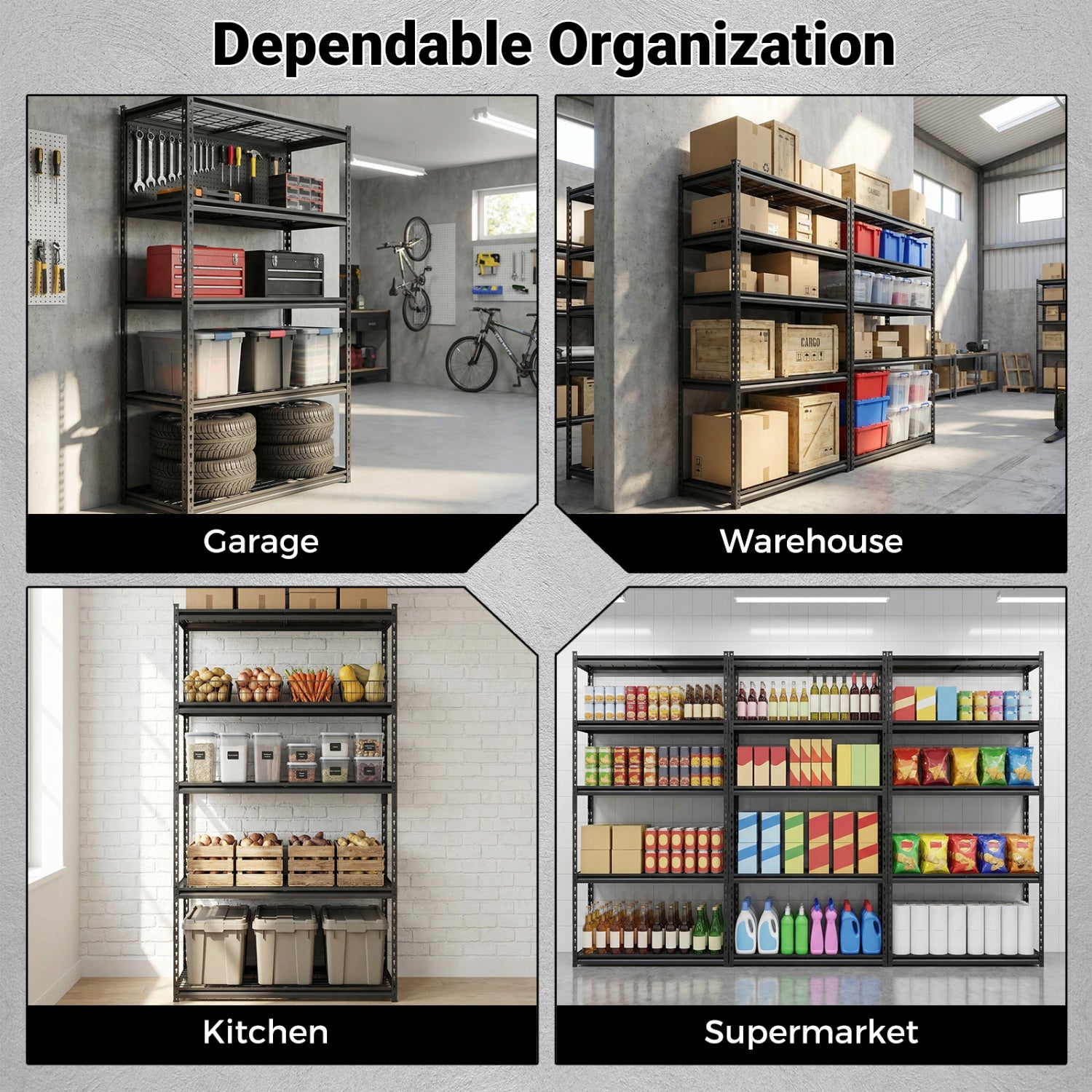 5-Tier Metal Shelving Unit, Adjustable Wire Rack, Set of 2, Black Sheds & Outdoor Storage at Gallery Canada