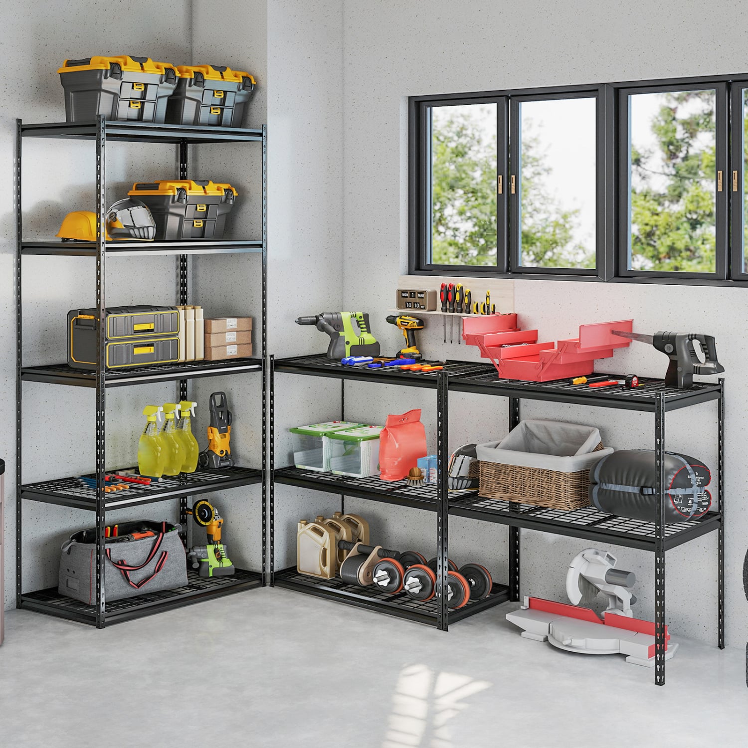 5-Tier Metal Shelving Unit, Adjustable Wire Rack Set of 3, Black Sheds & Outdoor Storage at Gallery Canada