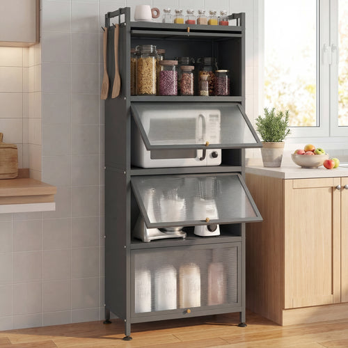 5-Tier Kitchen Baker's Rack, With Flip-Up PC Doors, Gray