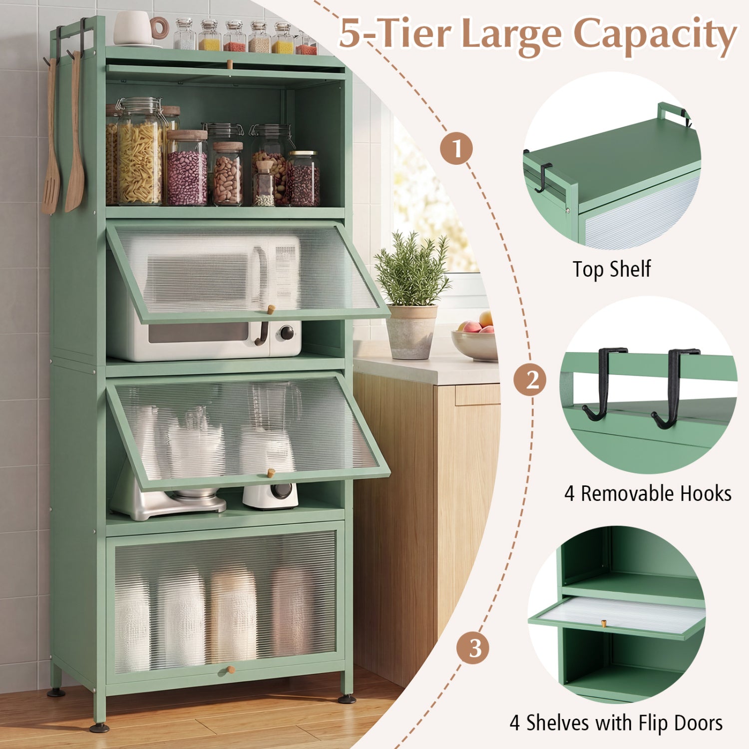 5-Tier Kitchen Baker's Rack, Flip-up PC Doors, Green Baker's Racks at Gallery Canada