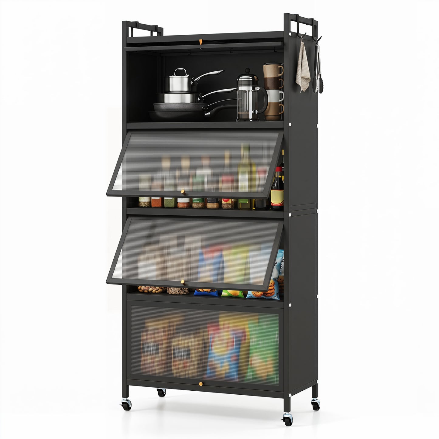 5-Tier Kitchen Cabinet, 4 Flip-Up Doors, Black Sideboards Cabinets & Buffets at Gallery Canada