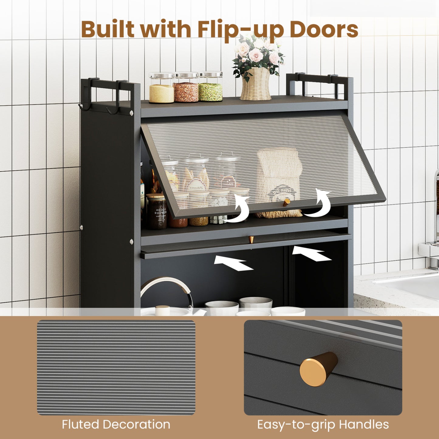 5-Tier Kitchen Cabinet, 4 Flip-Up Doors, Black Sideboards Cabinets & Buffets at Gallery Canada