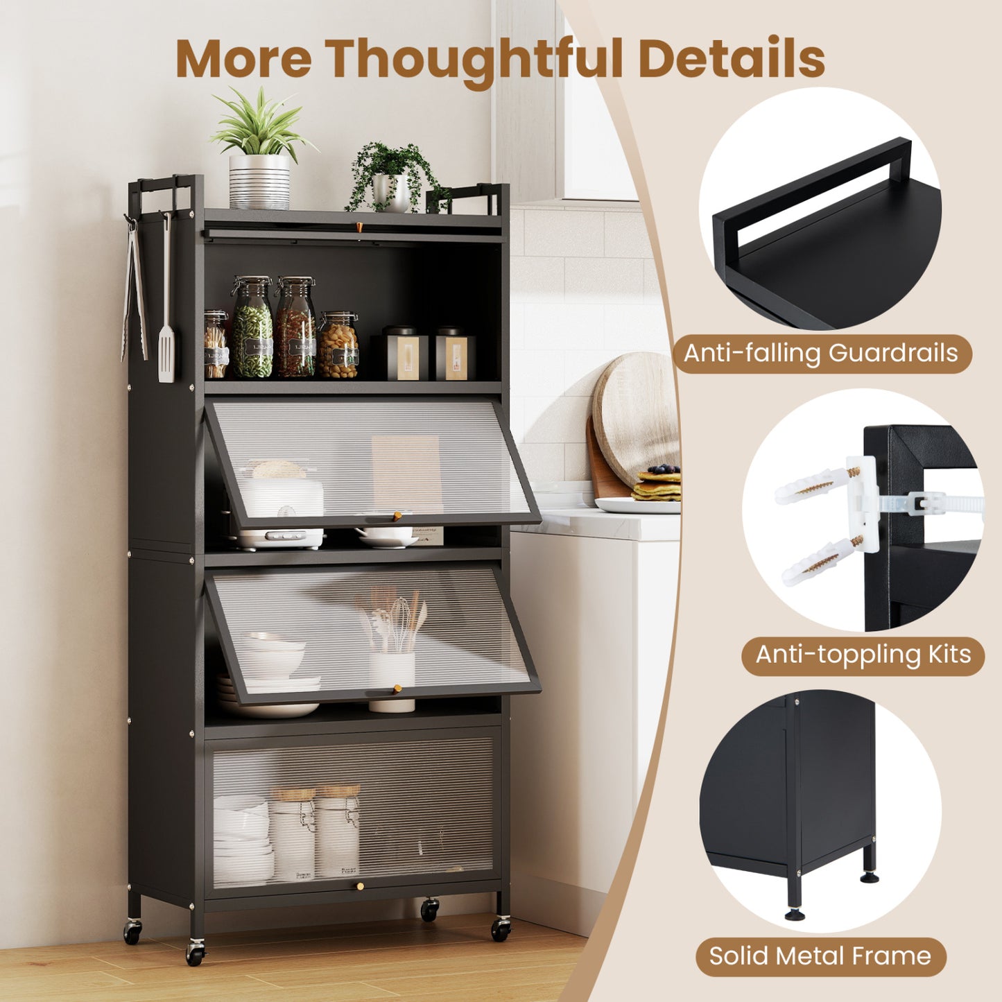 5-Tier Kitchen Cabinet, 4 Flip-Up Doors, Black Sideboards Cabinets & Buffets at Gallery Canada