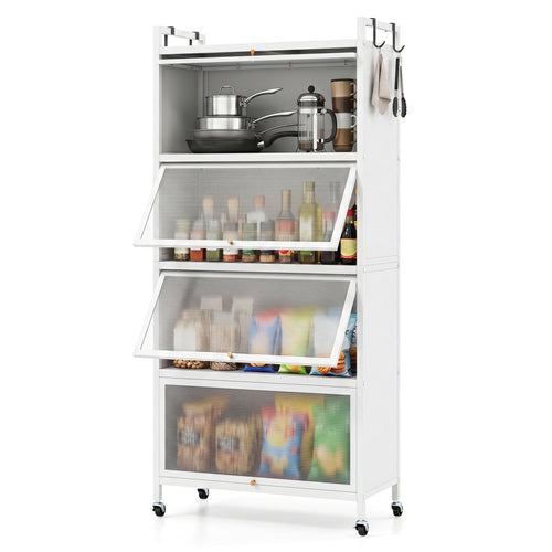 5-Tier Kitchen Storage Cabinet, Adjustable Feet, White