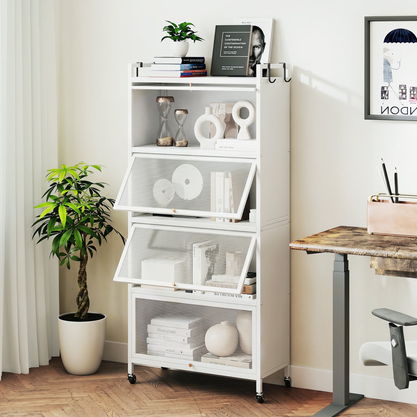 5-Tier Kitchen Storage Cabinet, Adjustable Feet, White Sideboards Cabinets & Buffets at Gallery Canada