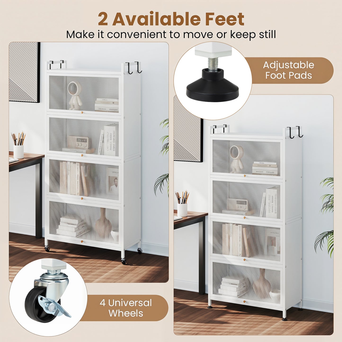 5-Tier Kitchen Storage Cabinet, Adjustable Feet, White Sideboards Cabinets & Buffets at Gallery Canada