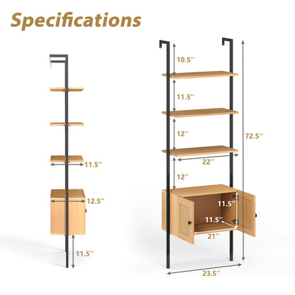 5-Tier Ladder Bookcase, Rattan Cabinet, Metal Frame, Natural Bookcases at Gallery Canada