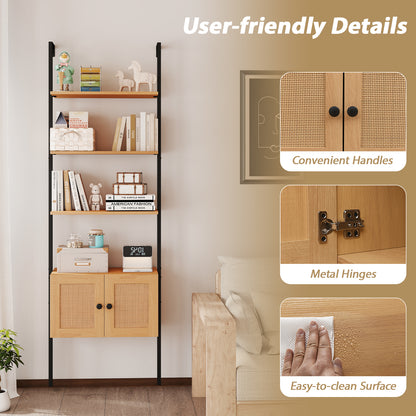 5-Tier Ladder Bookcase, Rattan Cabinet, Metal Frame, Natural Bookcases at Gallery Canada