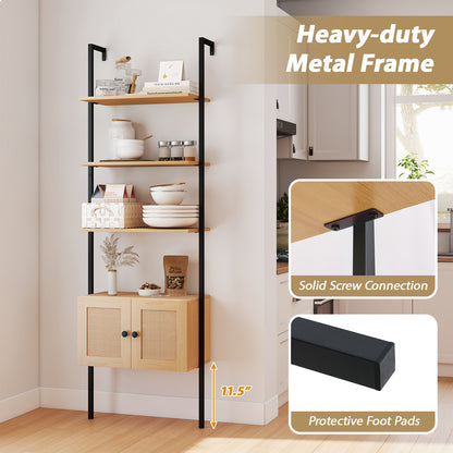 5-Tier Ladder Bookcase, Rattan Cabinet, Metal Frame, Natural Bookcases at Gallery Canada