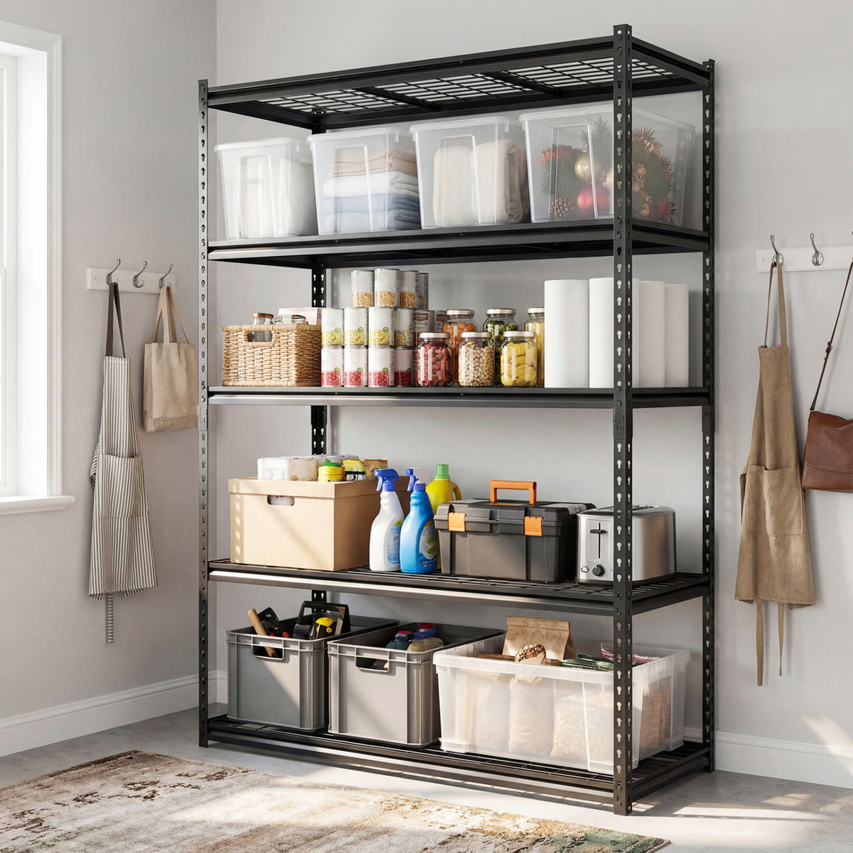 5-Tier Metal Shelving Unit, 2000 Lbs Capacity, Adjustable Wire Racks, Set Of 2, Black Garages at Gallery Canada