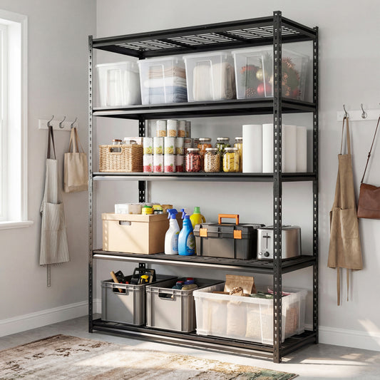 5-Tier Metal Shelving Unit, 2000 Lbs Capacity, Adjustable Wire Racks, Set Of 2, Black Garages Black at Gallery Canada