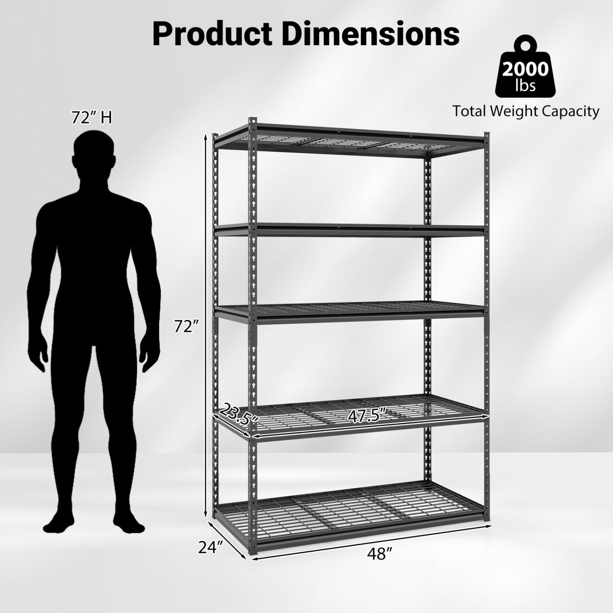 5-Tier Metal Shelving Unit, 2000 Lbs Capacity, Adjustable Wire Racks, Set Of 2, Black Garages at Gallery Canada