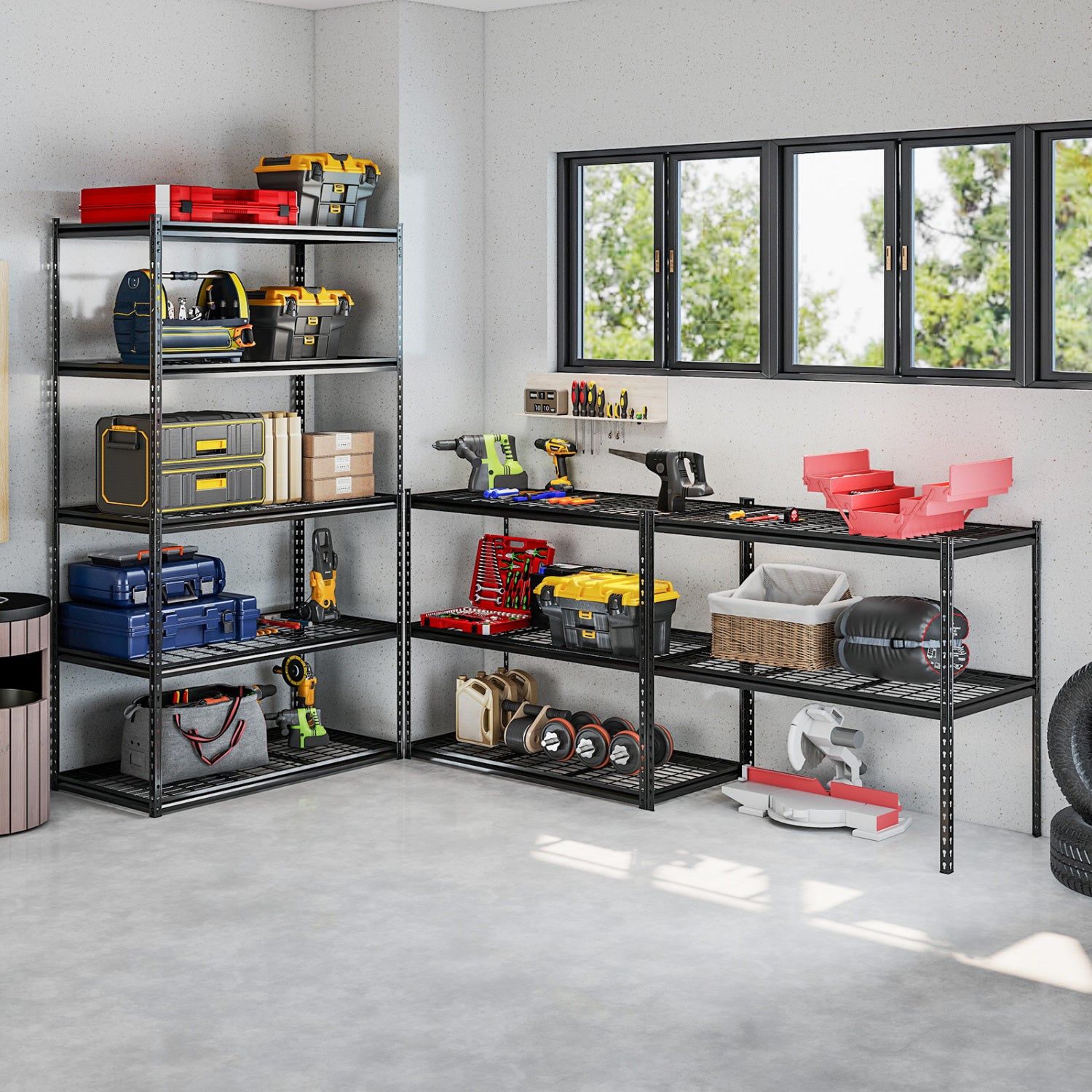 5-Tier Metal Shelving Unit, 2000 Lbs Capacity, Adjustable Wire Racks, Set Of 3, Black Garages at Gallery Canada
