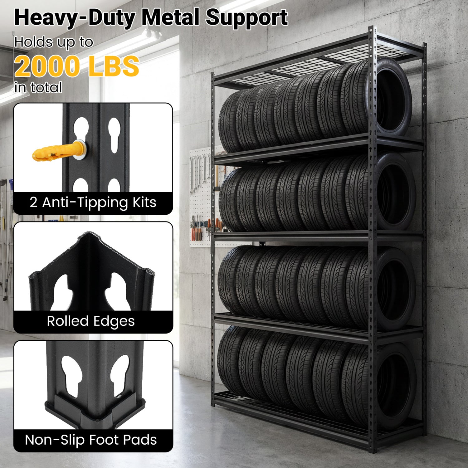 5-Tier Metal Shelving Unit, 2000 Lbs Capacity, Adjustable Wire Racks, Set Of 3, Black Garages at Gallery Canada