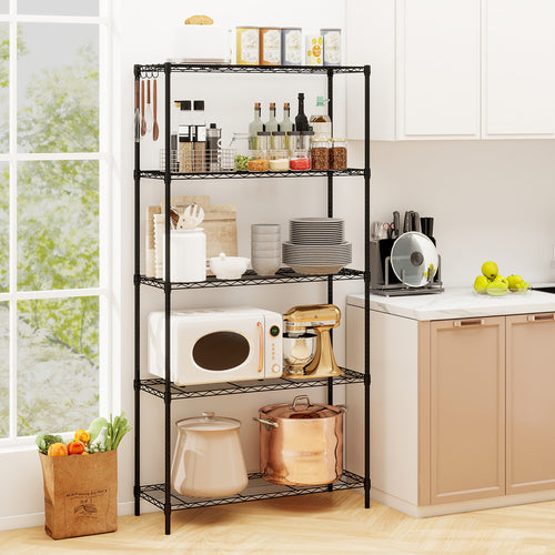 5-Tier Metal Storage Shelving Unit with V-Shaped Wire Rack and 1250 LBS Capacity-DK, Black