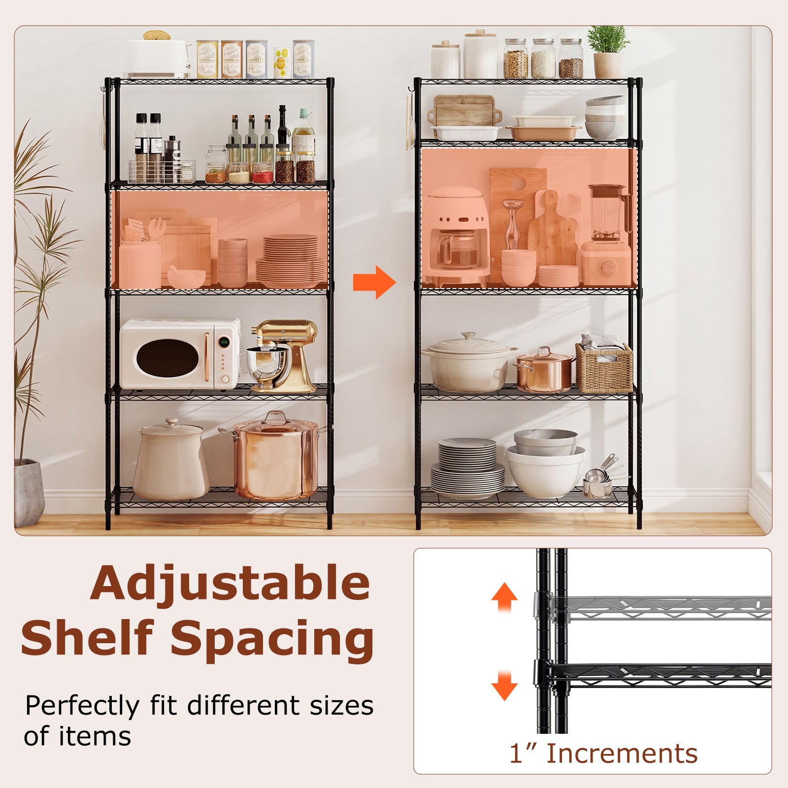 5-Tier Metal Storage Shelving Unit with V-Shaped Wire Rack and 1250 LBS Capacity-DK, Black Garages at Gallery Canada