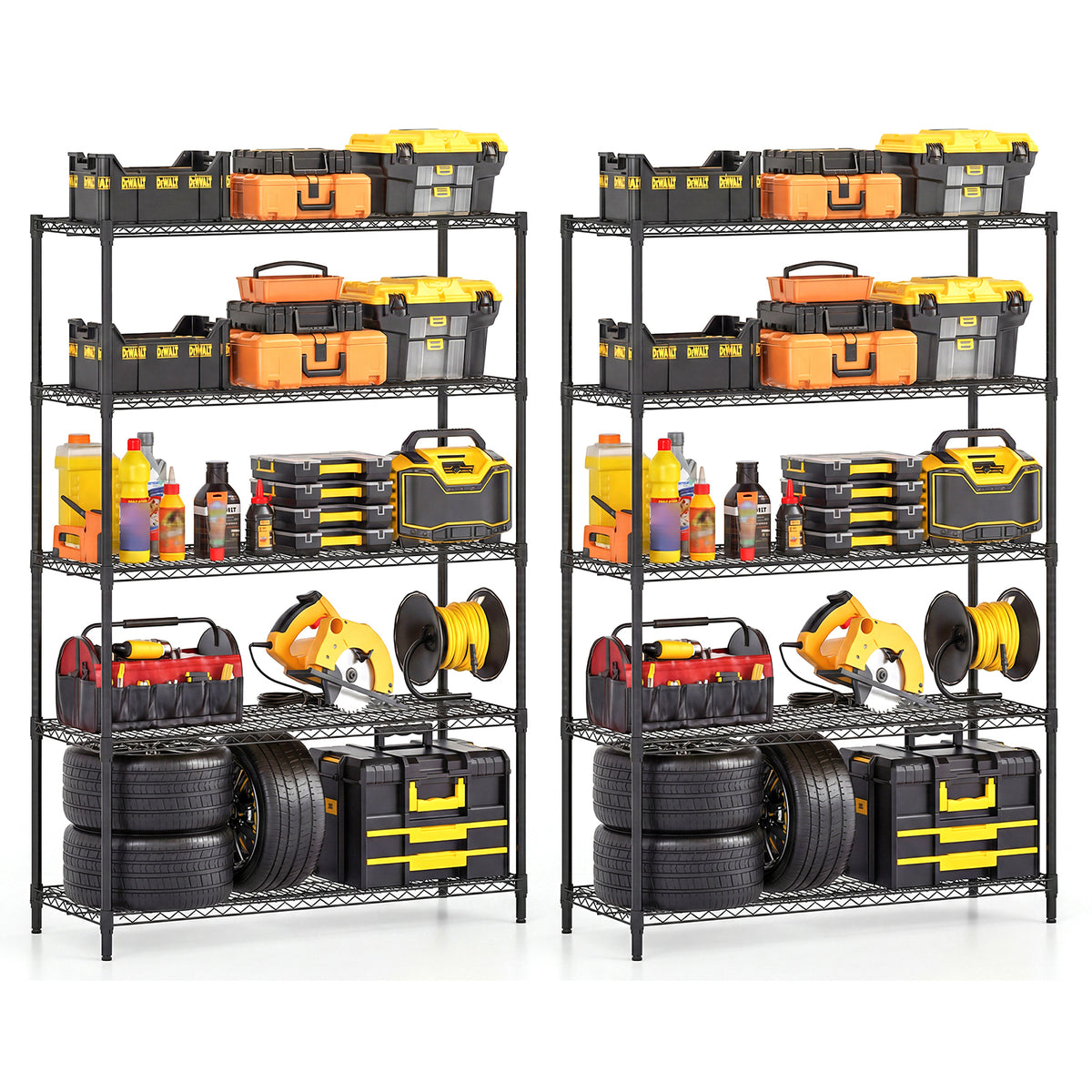 5-Tier Metal Storage Shelving Unit Set of 2 Adjustable Utility Shelf with V-Shaped Wire Rack, Black Garages Black at Gallery Canada