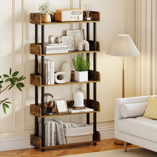 5-Tier Open Bookcase, Rustic Brown