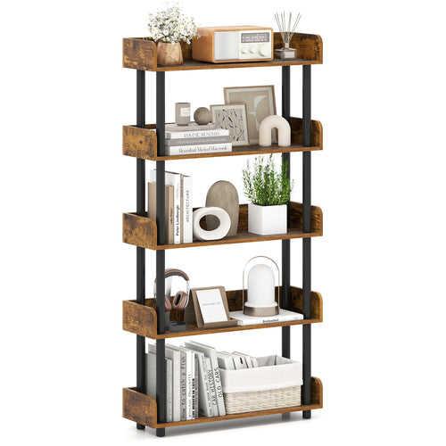 5-Tier Open Bookcase, Rustic Brown