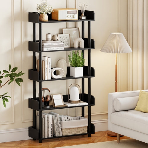 5-Tier Open Bookcase with Industrial Storage, Black