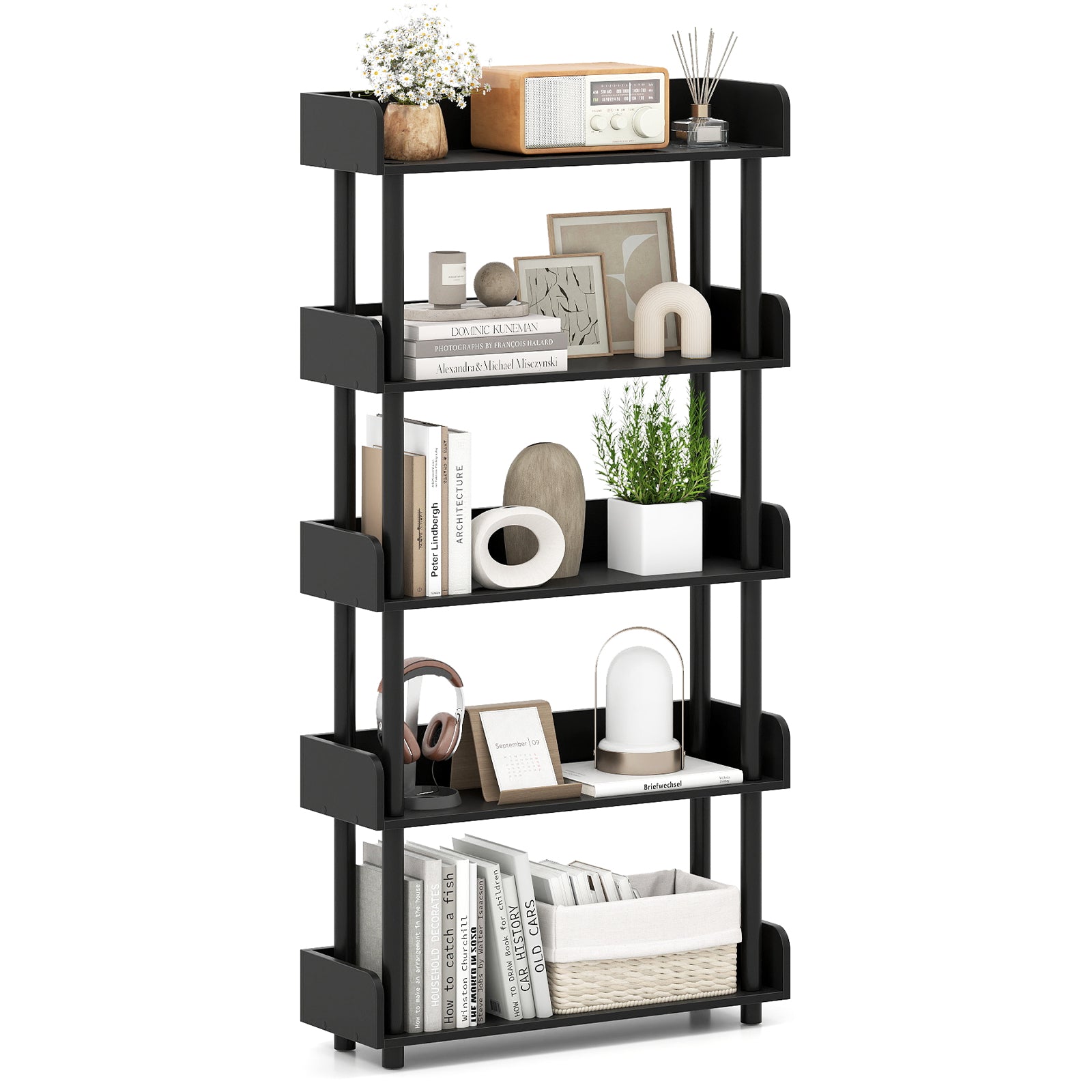 5-Tier Open Bookcase with Industrial Storage, Black Bookcases at Gallery Canada