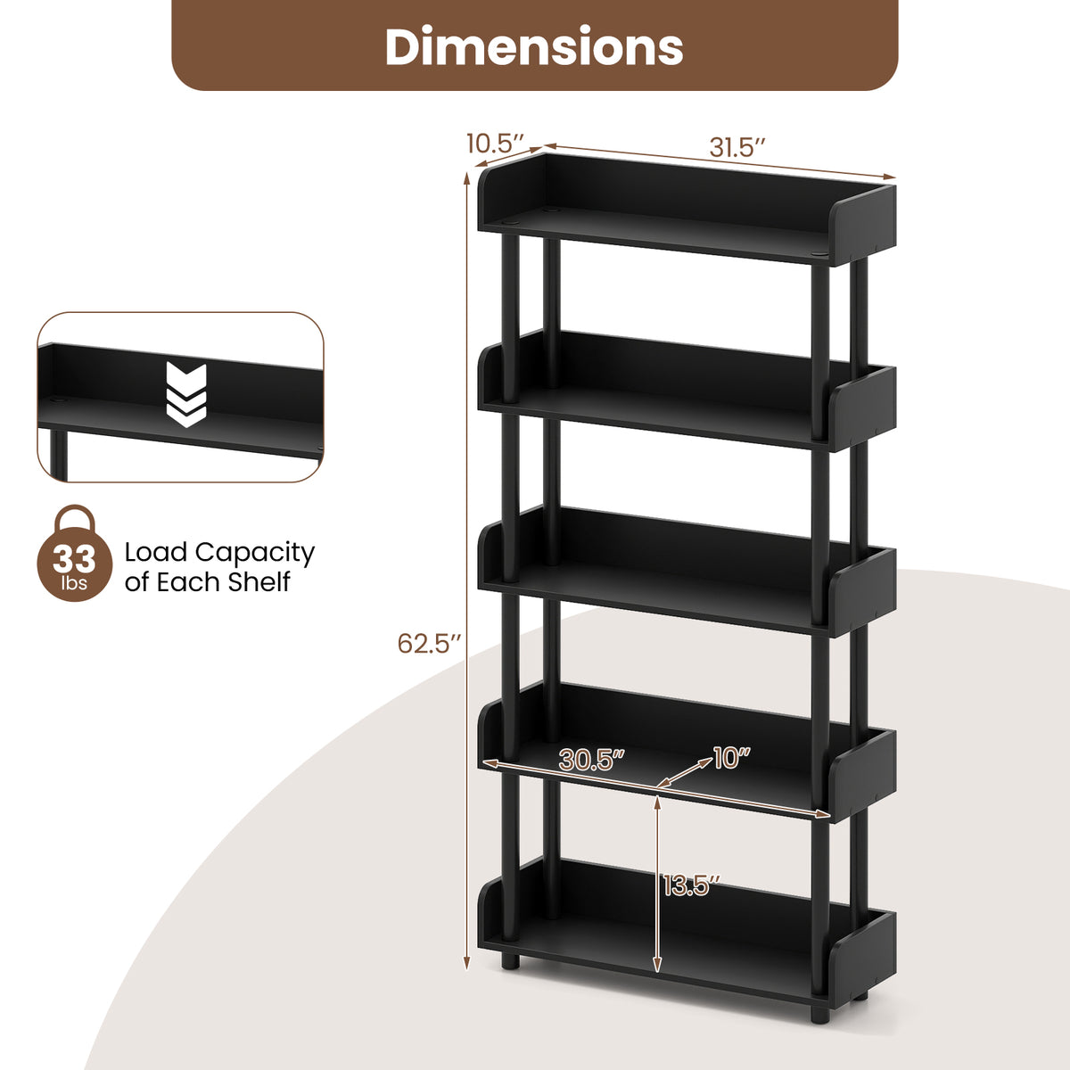 5-Tier Open Bookcase with Industrial Storage, Black Bookcases at Gallery Canada