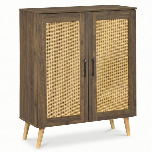 5-Tier Rattan Shoe Cabinewith 3 Removable Shelves, Walnut Shoe Racks & Storage Benches Walnut at Gallery Canada
