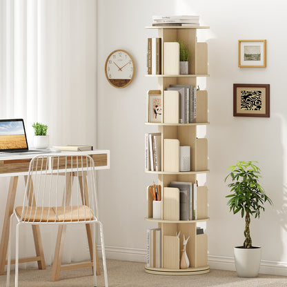 5-Tier Rotating Bookshelf, 360° Display Rack, Natural Bookcases at Gallery Canada