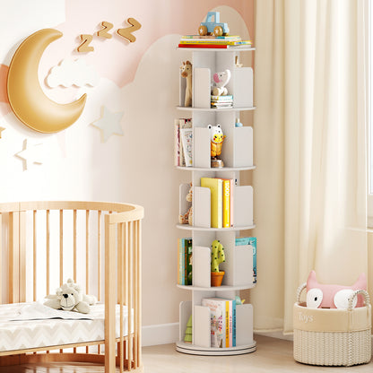 5-Tier Rotating Bookshelf 360° Display Rack with Dividers and Anti-falling Baffles, White Bookcases at Gallery Canada