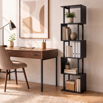 5-Tier S-Shaped Bookshelf, Open Cubes, Anti-Toppling, Black Bookcases at Gallery Canada