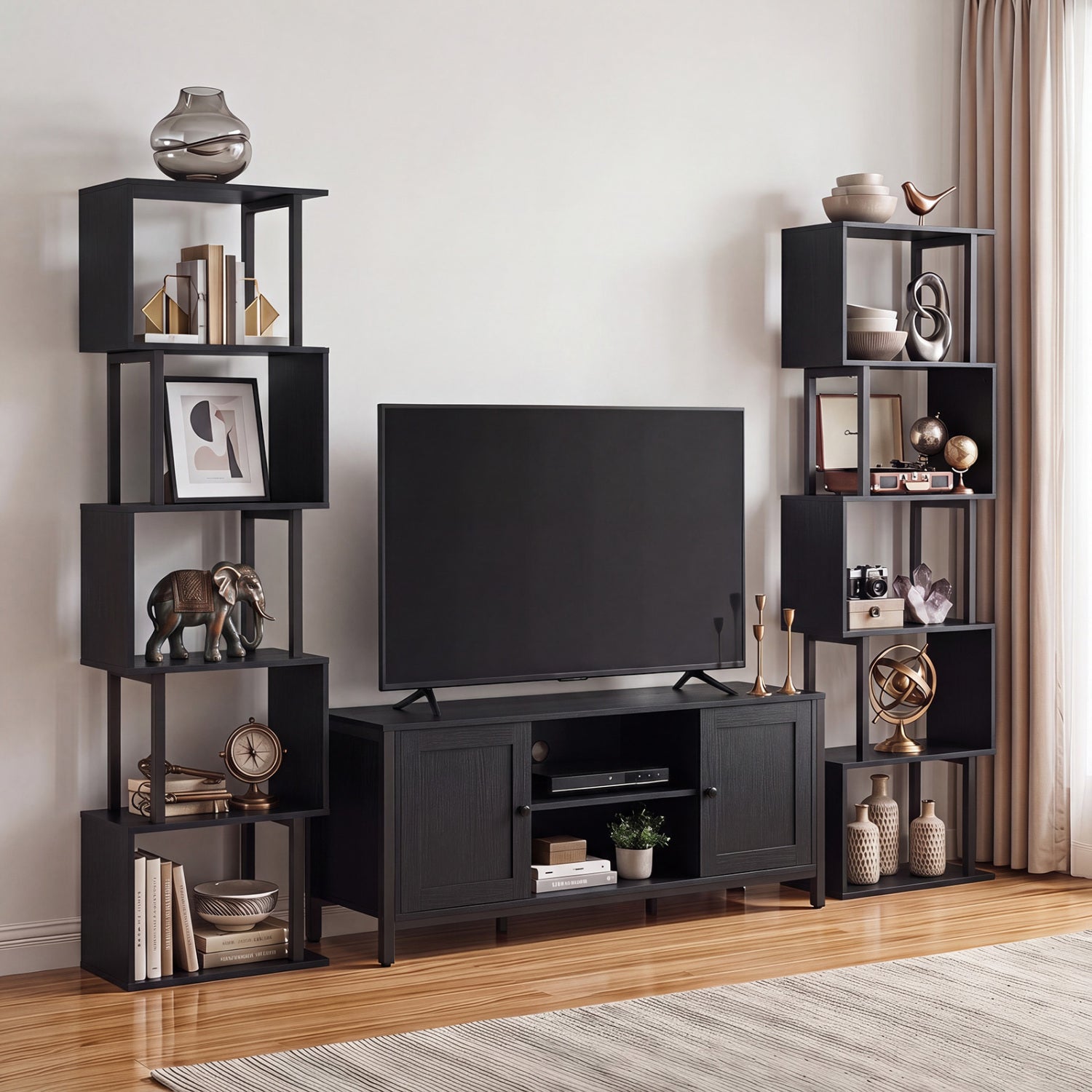 5-Tier S-Shaped Bookshelf, Open Cubes, Anti-Toppling, Black Bookcases at Gallery Canada