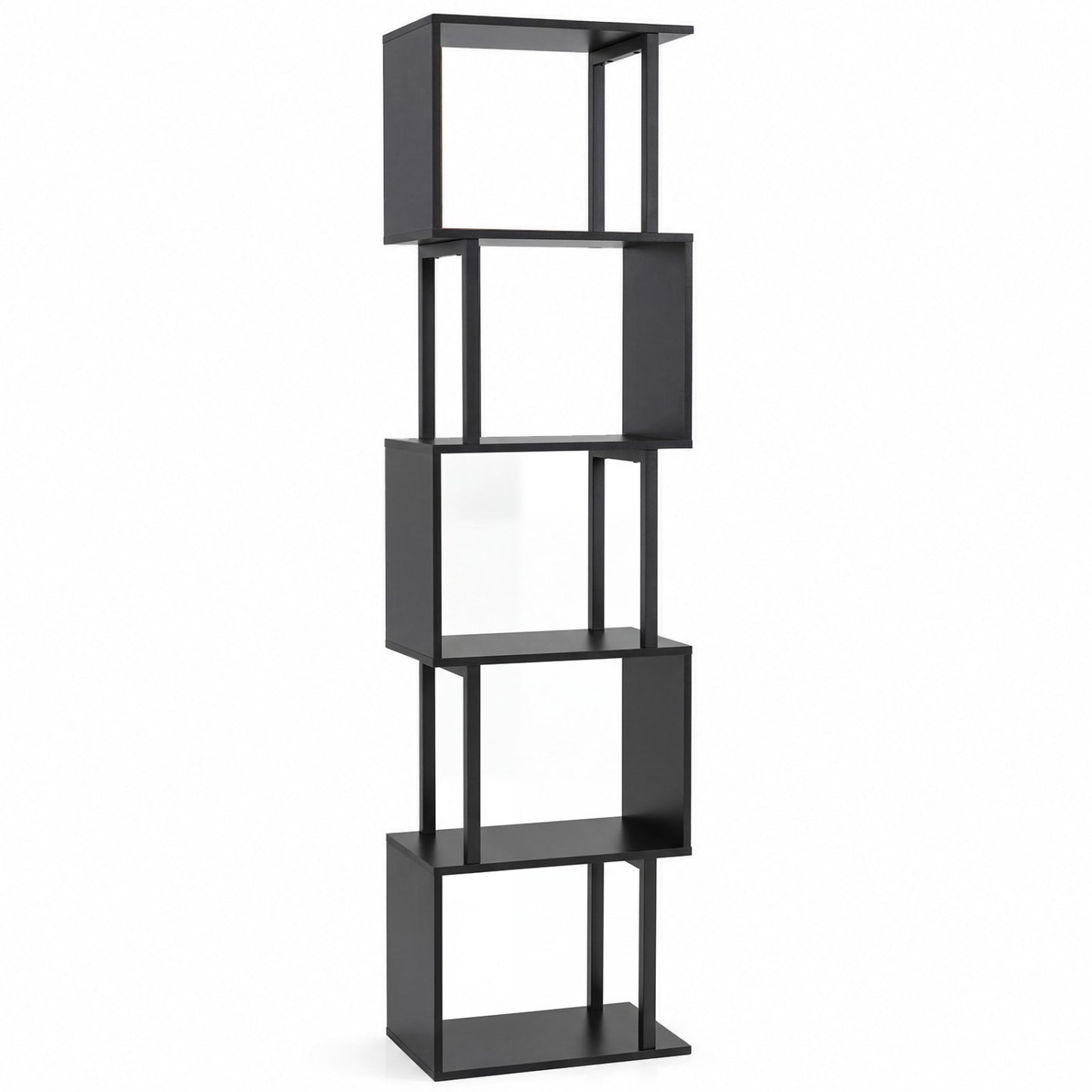 5-Tier S-Shaped Bookshelf, Open Cubes, Anti-Toppling, Black Bookcases Black at Gallery Canada