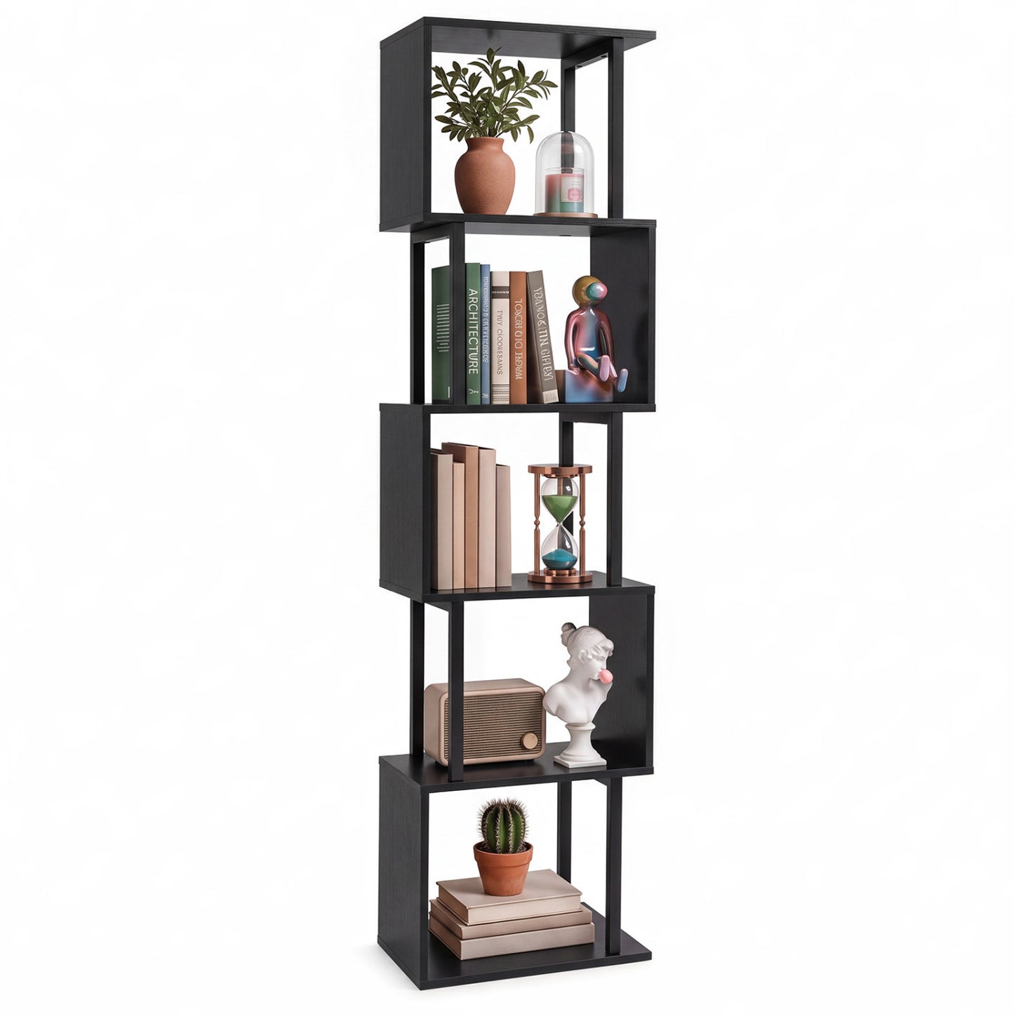 5-Tier S-Shaped Bookshelf, Open Cubes, Anti-Toppling, Black Bookcases at Gallery Canada