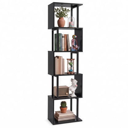 5-Tier S-Shaped Bookshelf, Open Cubes, Anti-Toppling, Black Bookcases at Gallery Canada