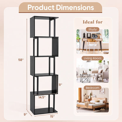 5-Tier S-Shaped Bookshelf, Open Cubes, Anti-Toppling, Black Bookcases at Gallery Canada
