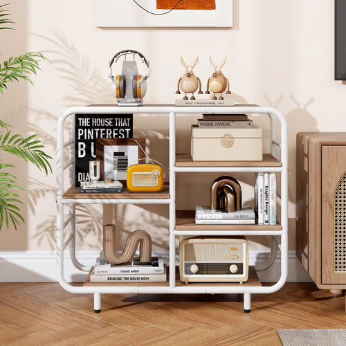 5-Tier Open Book Shelf, Metal Frame, Natural
