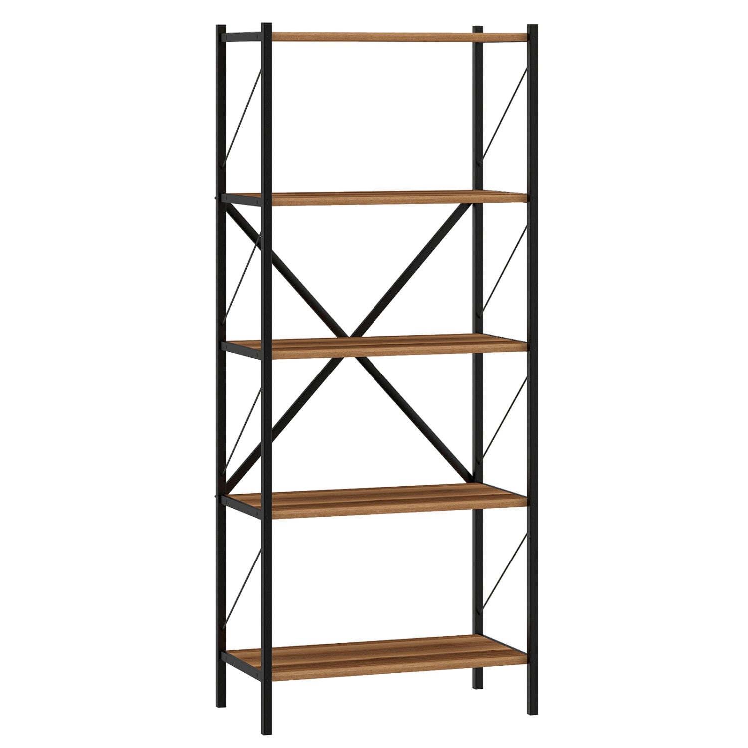 5-Tier Tall Bookshelf Industrial Bookcase with Heavy-Duty Metal Frame Modern Storage, Walnut Bookcases at Gallery Canada