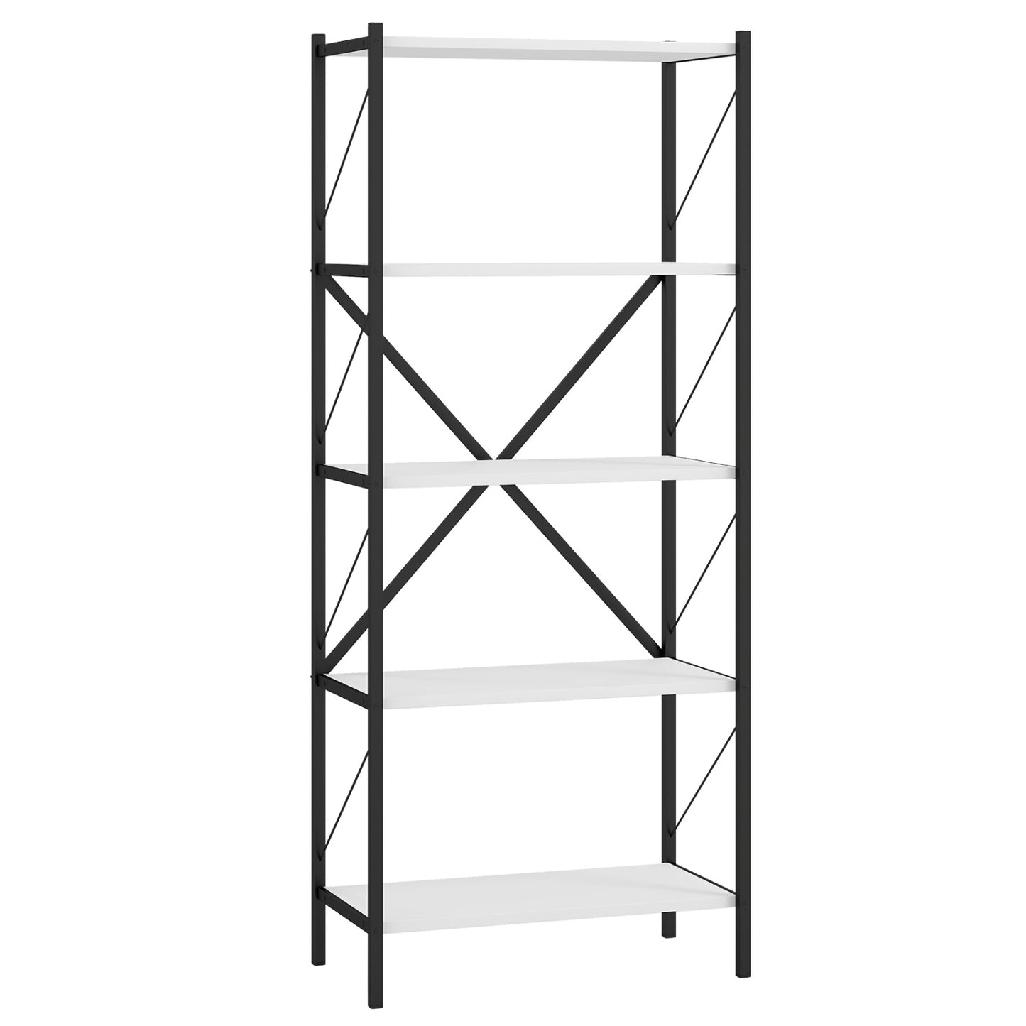 5-Tier Tall Bookshelf Industrial Bookcase with Heavy-Duty Metal Frame Modern Storage, White Bookcases White at Gallery Canada