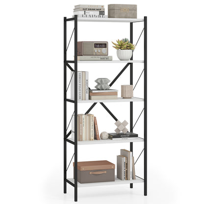 5-Tier Tall Bookshelf Industrial Bookcase with Heavy-Duty Metal Frame Modern Storage, White Bookcases at Gallery Canada