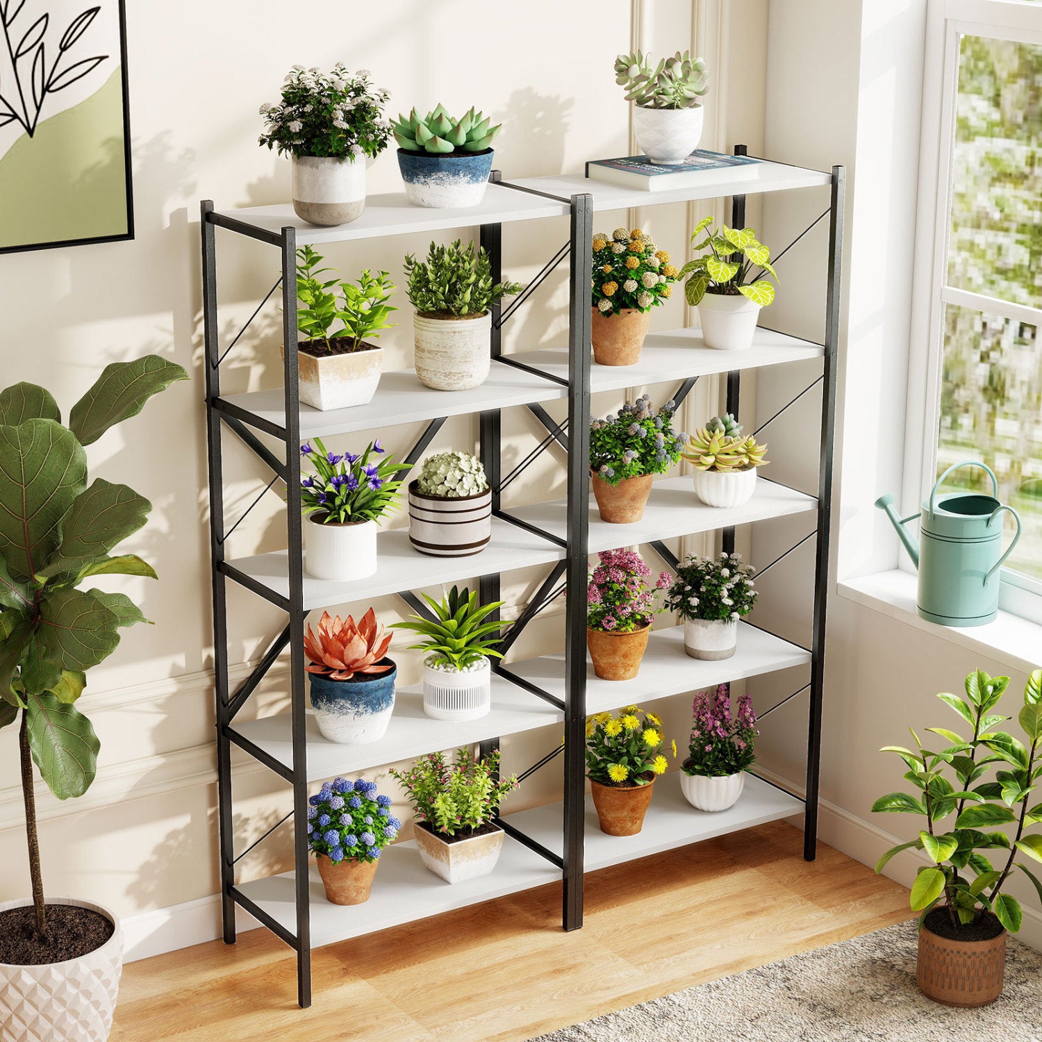 5-Tier Tall Bookshelf Industrial Bookcase with Heavy-Duty Metal Frame Modern Storage, White Bookcases at Gallery Canada
