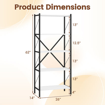 5-Tier Tall Bookshelf Industrial Bookcase with Heavy-Duty Metal Frame Modern Storage, White Bookcases at Gallery Canada