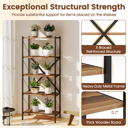 5-Tier Tall Bookshelf Industrial Bookcase with Heavy-Duty Metal Frame Modern Storage, Walnut Bookcases at Gallery Canada
