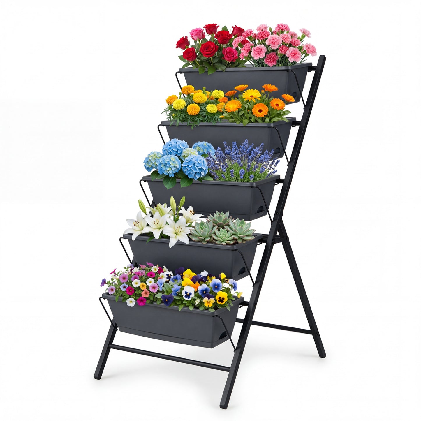 5-Tier Vertical Garden Bed With Drainage, Removable Trays, Black Raised Garden Beds at Gallery Canada